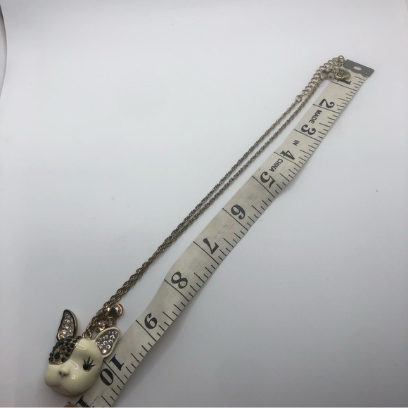 BETSEY Johnson Black & White Enamel French Bulldog Necklace 20” + 1.6” Pendant - Picture 5 of 5